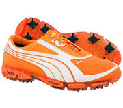 Puma amp cell fusion golf shoes orange with white stripes. size 12 men